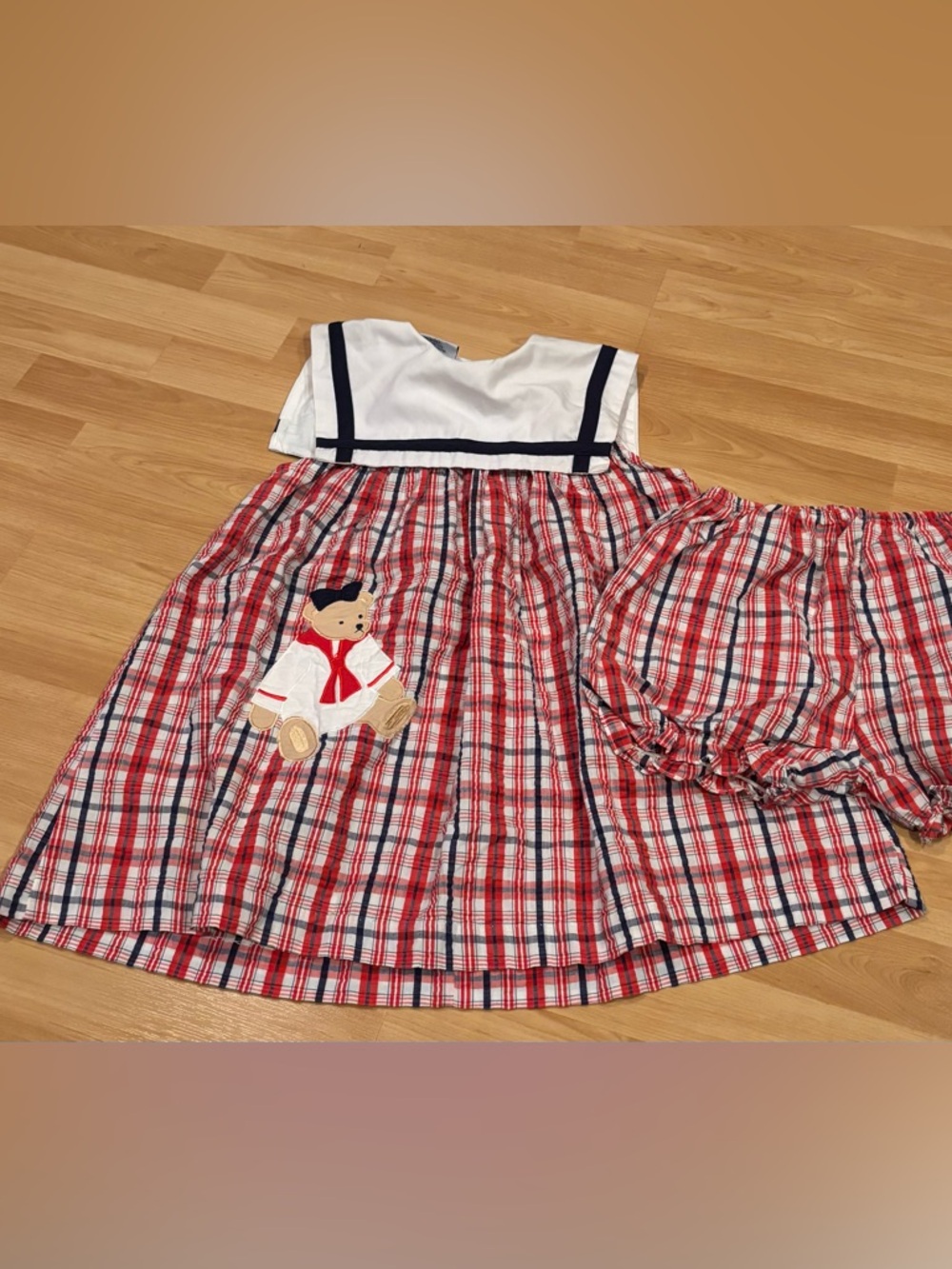 Samara Vintage  Plaid Toddler Sailor Dress‎ - Red, White & Navy